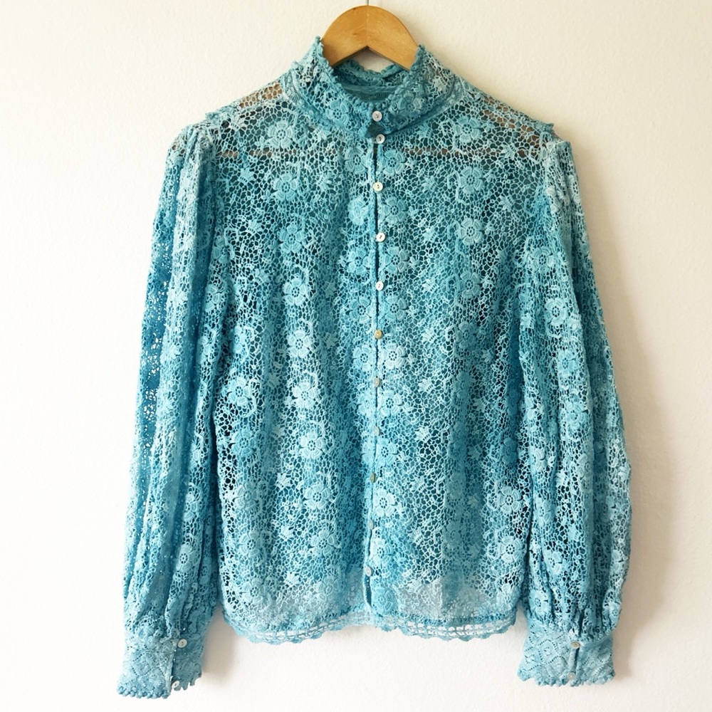 LoveShackFancy Blue Nerine Crocheted Lace Blouse - Picture 5 of 9